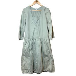 Tibi Women’s Harrison Eco V-Neck 100% Cotton Bubble Belted Dress Green Size 6